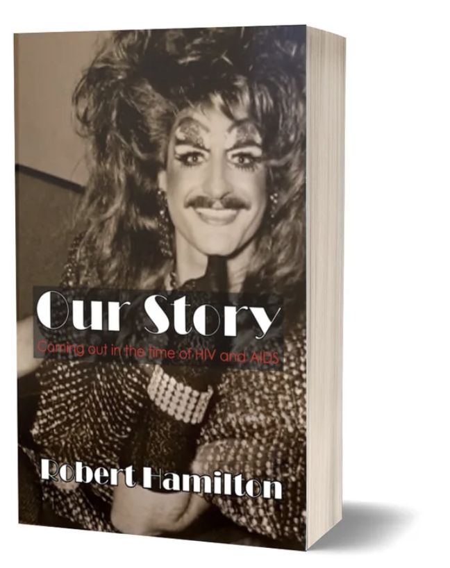 Book cover image: A sepia photo of a smiling white man with a moustache in full drag