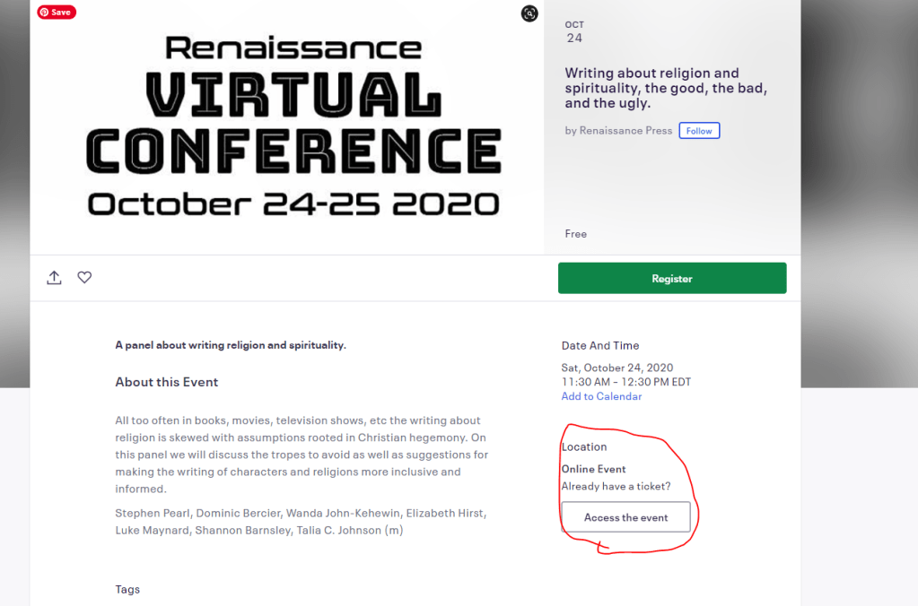 Image of the eventbrite event with a link on the bottom right that reads "Access the event"